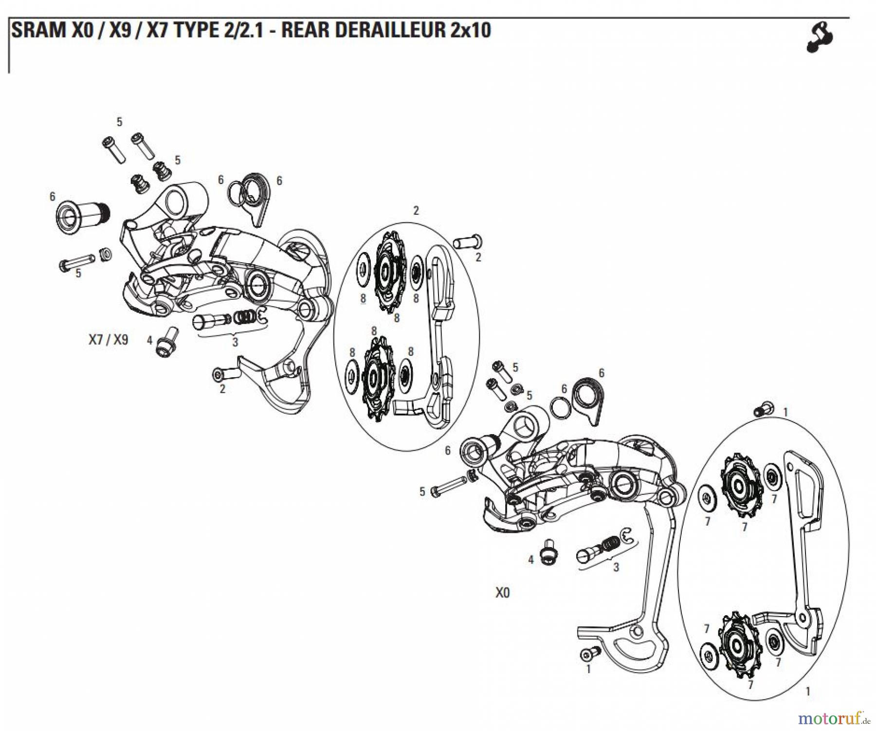  Sram Sram SRAM X0 / X9 / X7 TYPE 2/2.1 - REAR DERAILLEUR 2x10