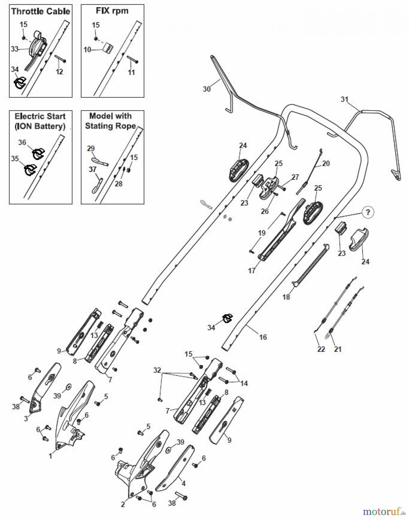  Global Garden Products GGP Rasenmäher Baujahr 2017 Benzin Mit Antrieb 2017 MP2 504 SV-R (Roller) Chassis/Handle, Upper Part