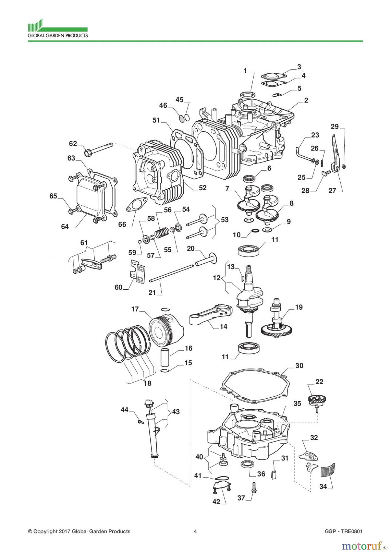  Global Garden Products GGP Motoren 2017 TRE0801 Engine - Piston, Crankshaft