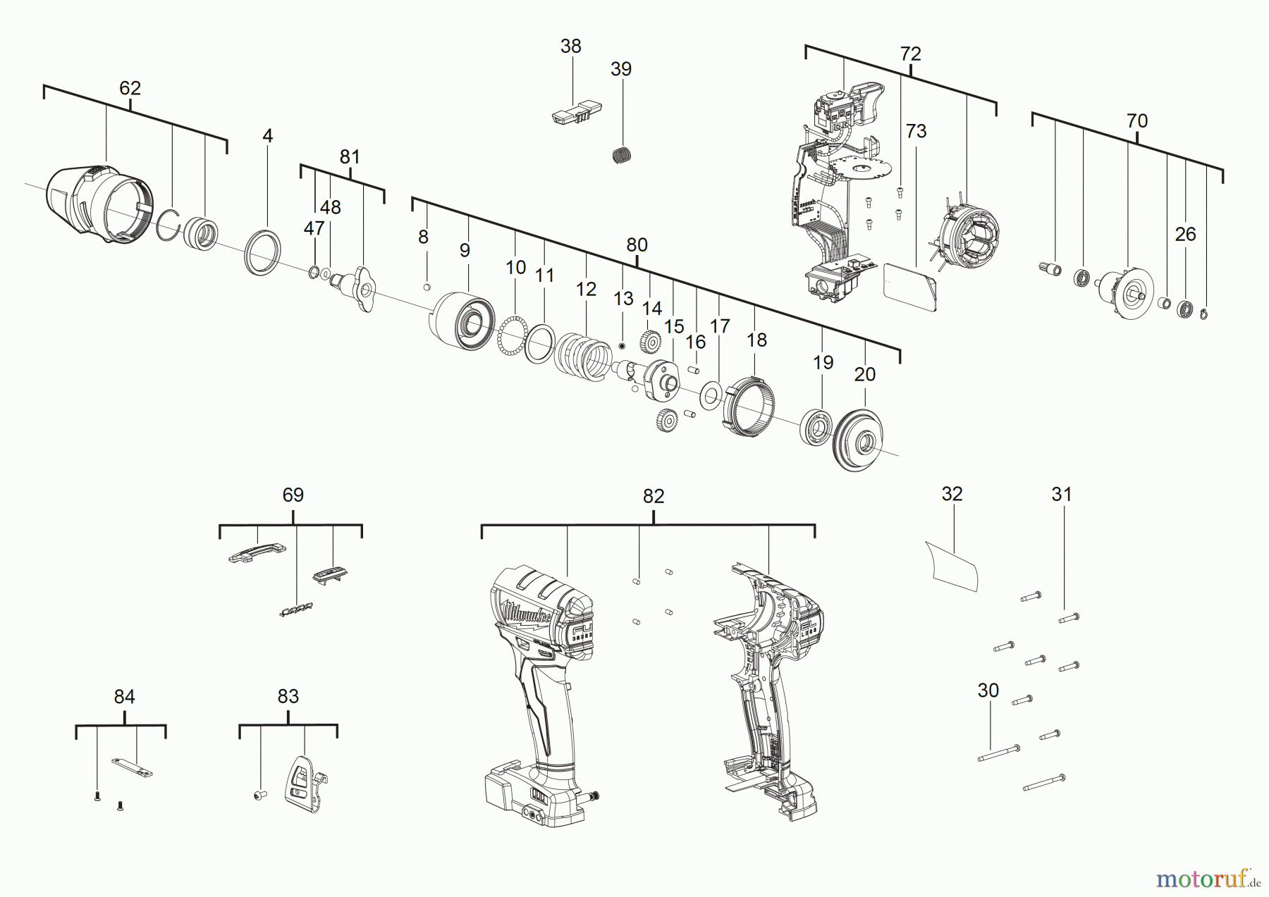  Milwaukee Akku-Geräte Befestigen Schlagschrauber M18 ONEIWF12 ONE-KEY™ ½″-VIERKANT-AKKU-SCHLAGSCHRAUBER MIT SPRENGRING