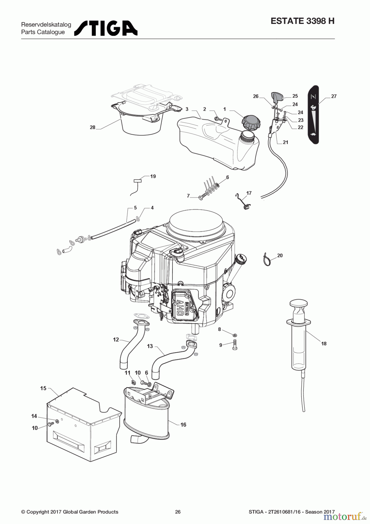  Stiga Rasentraktoren Estate, Tornado tractors 98 cm Sammelfunktion Baujahr 2017 ESTATE 3398 H 2T2610681/16 - Season 2017 Engine - Kawasaki