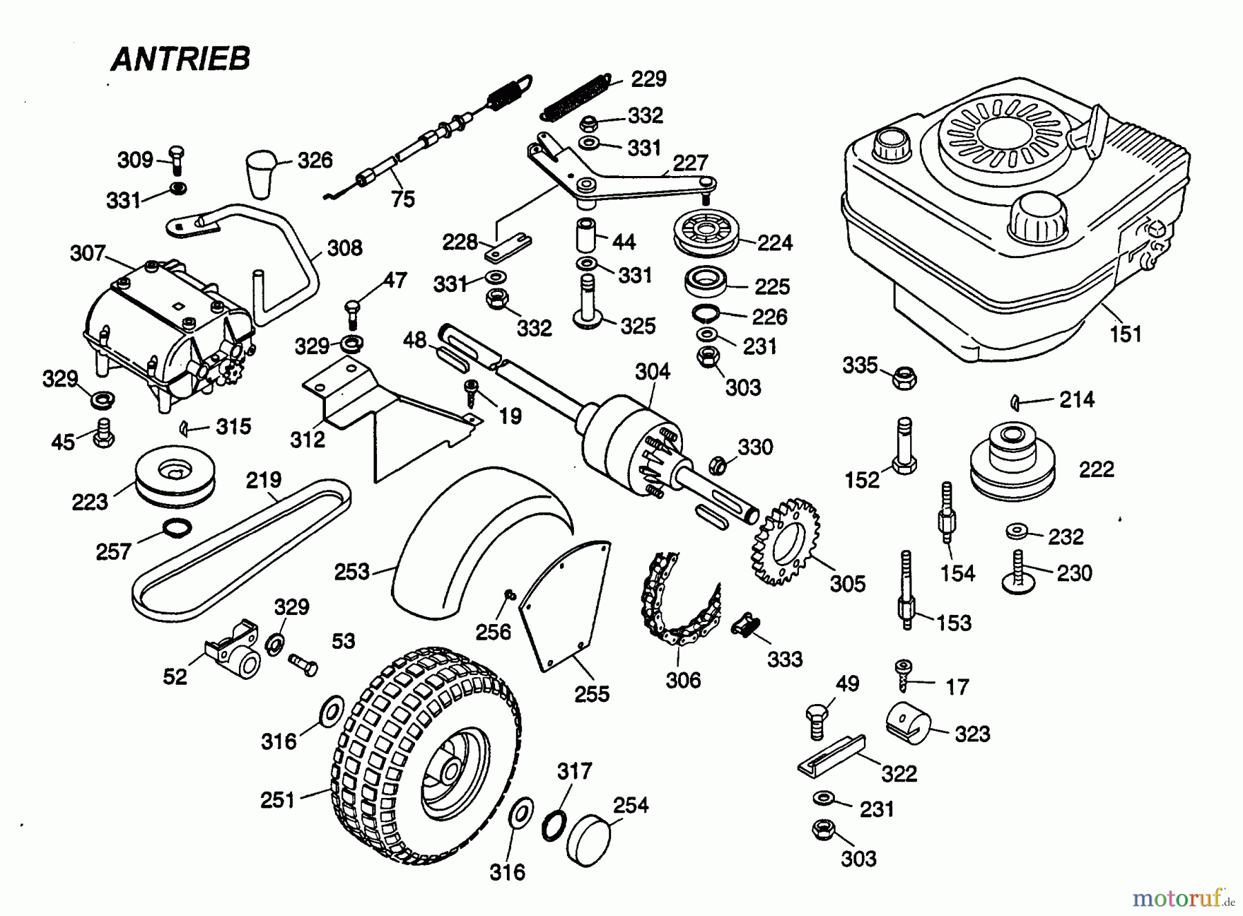  Wolf-Garten Cart Cart SV 3 6110000 Serie A  (1998) Differential, Fahrantrieb, Motor