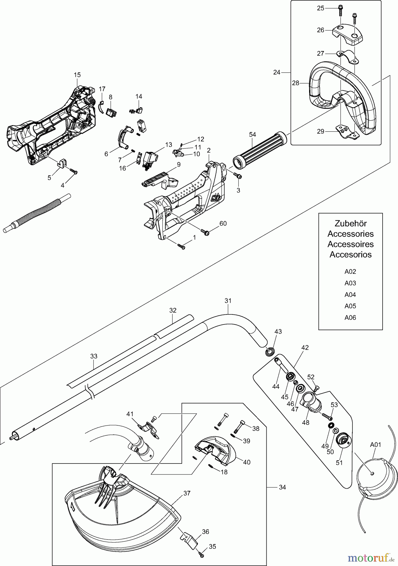  Dolmar Motorsensen & Trimmer Akku AL-3630 1  Schaftrohr, Handgriff