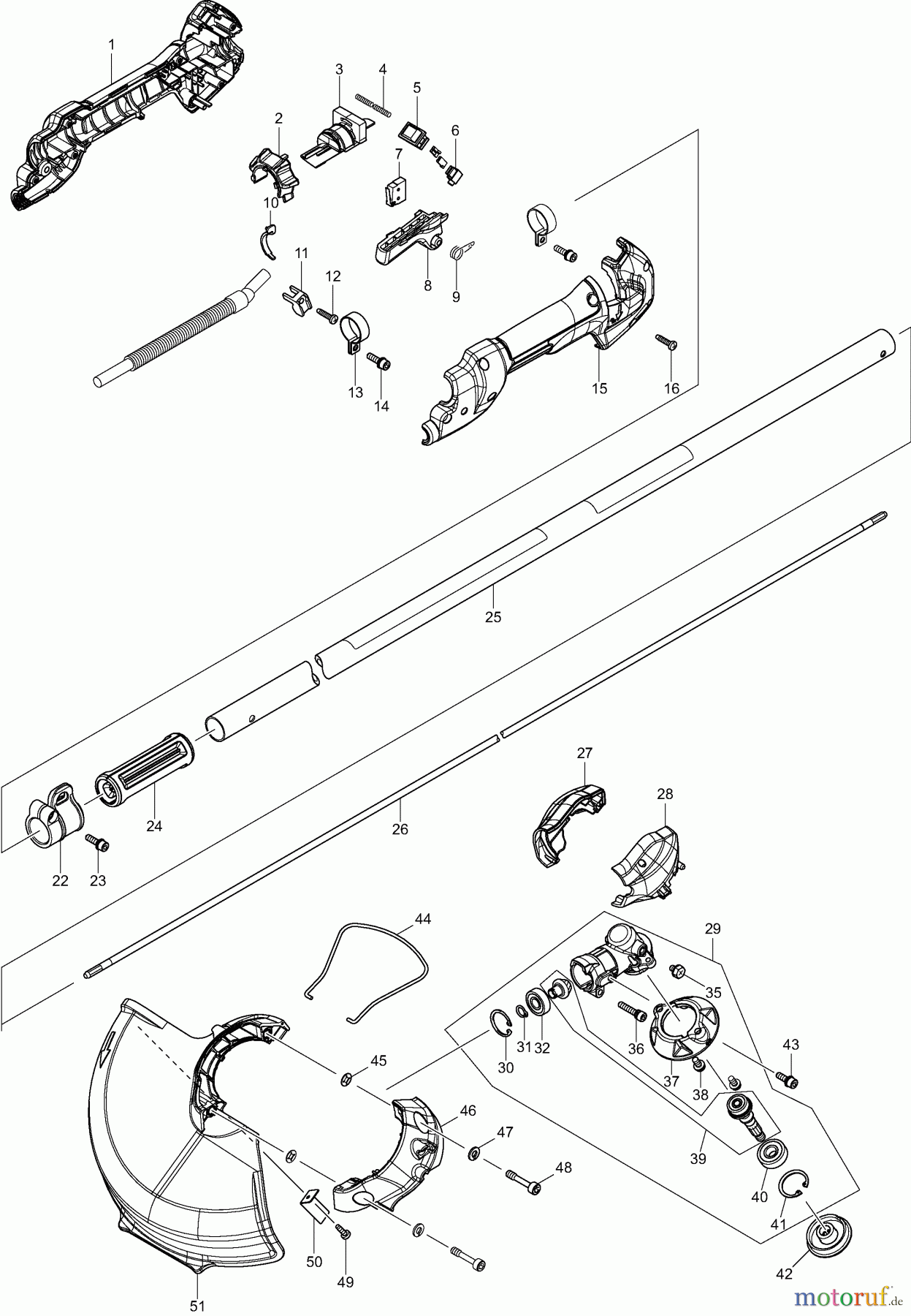  Dolmar Motorsensen & Trimmer Akku AT3731C 1  Hauptrohr, Griff, Schutzhaube, Getriebe