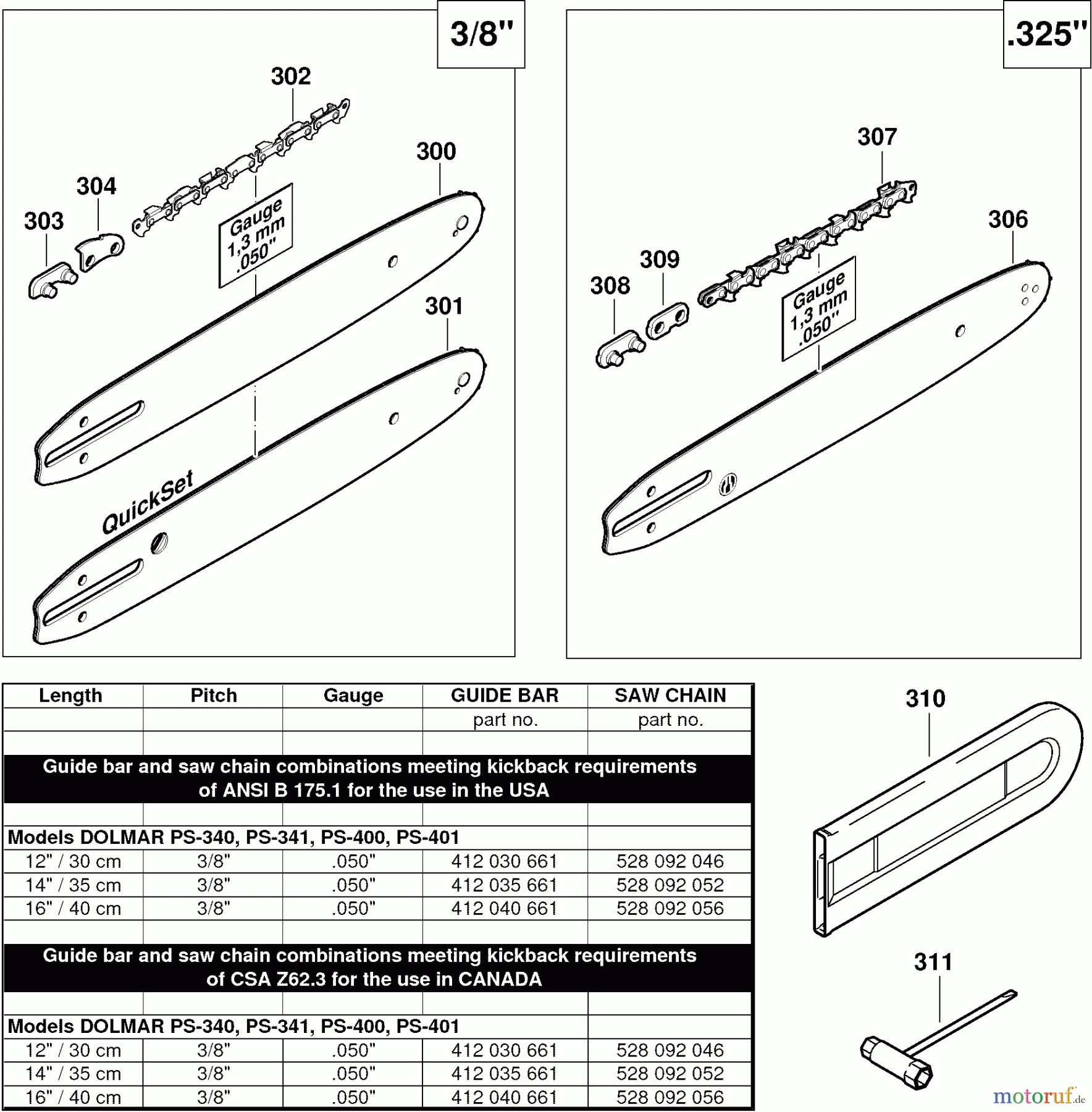Dolmar Kettensägen Benzin Kettensäge PS-400 10 Sägeschienen, Sägeketten, Werkzeug
