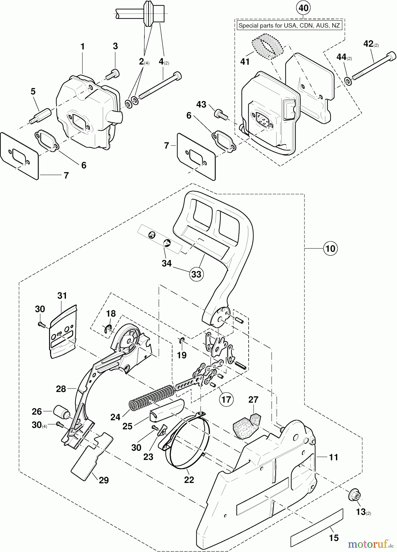  Dolmar Kettensägen Benzin Kettensäge PS-6800 i H 6  Auspufftopf, Kettenbremse