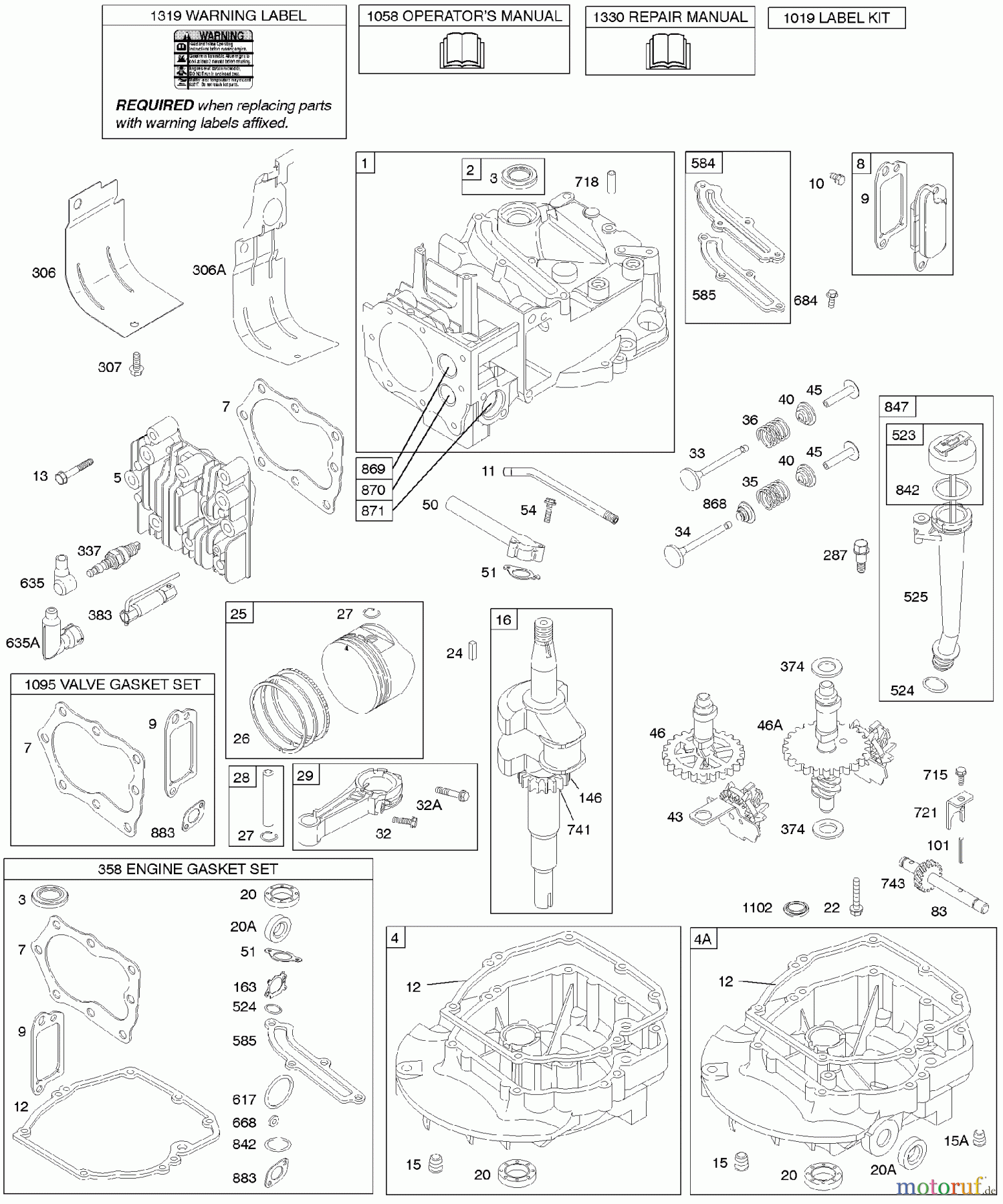  Viking Motoren B & S 12. . . 12H882-0679-B1 D - Nocken, Nockenwelle, Kurbelwelle, Zylinder