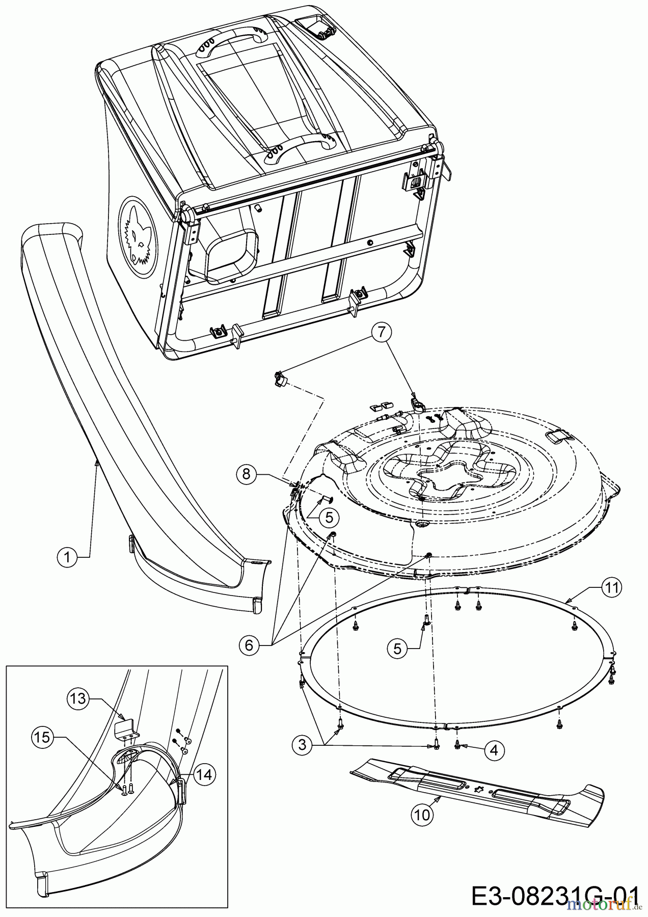  Wolf-Garten Rasentraktoren Scooter Pro Hydro 13A221HD650  (2019) Auswurfschacht, Deflektor, Messer