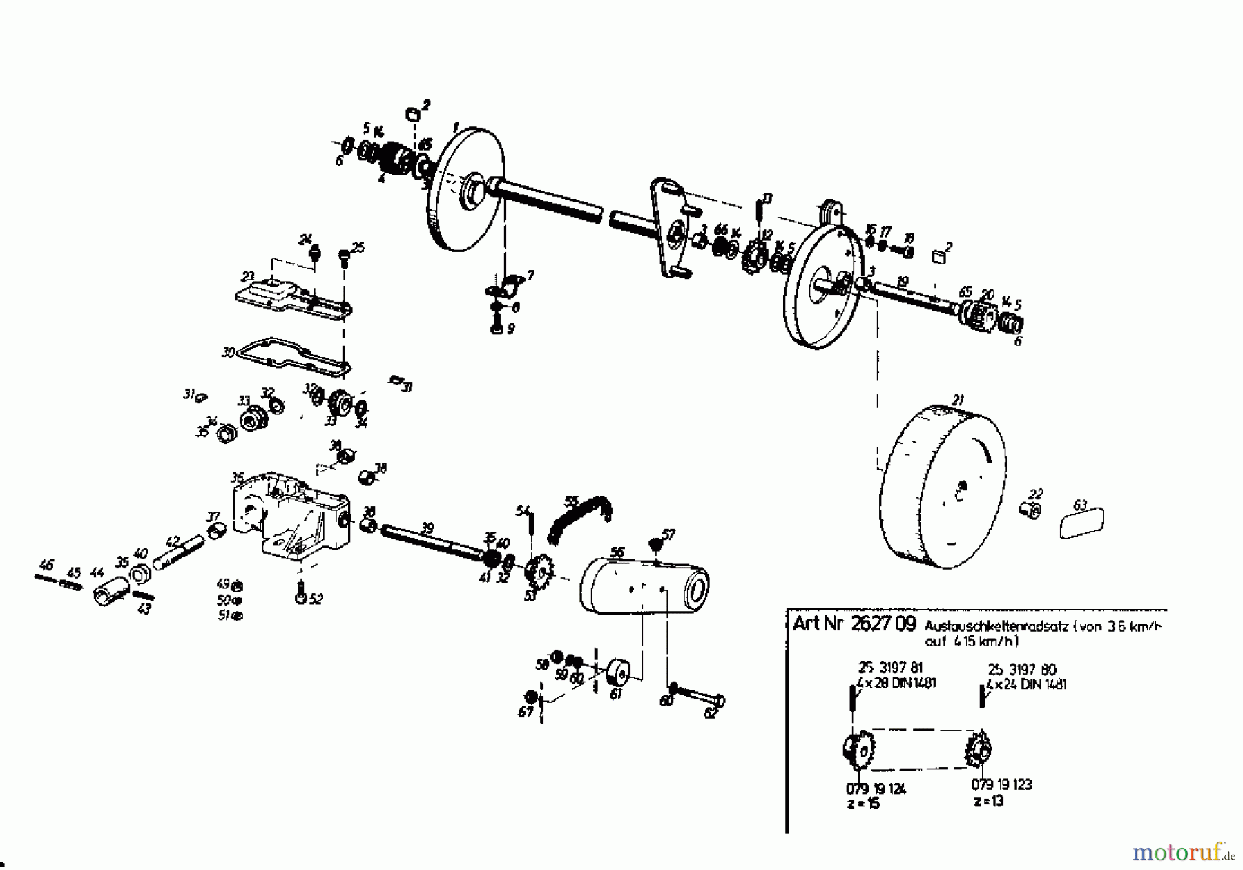  Gutbrod Motormäher mit Antrieb HB 45 R 02627.03  (1985) Getriebe, Räder