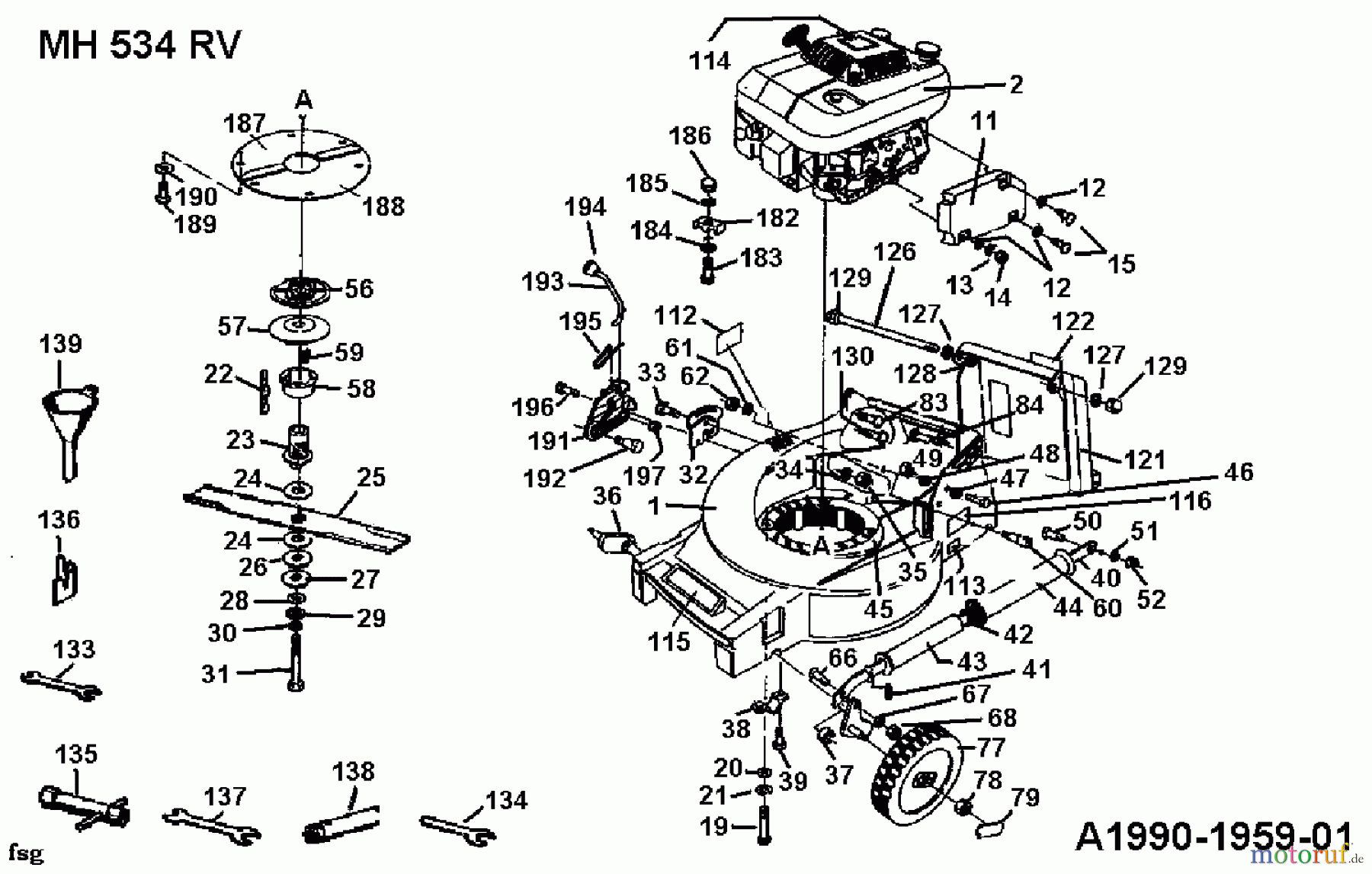 Gutbrod Motormäher mit Antrieb MH 534 RV 04007.02  (1990) Messer, Räder vorne, Schnitthöhenverstellung