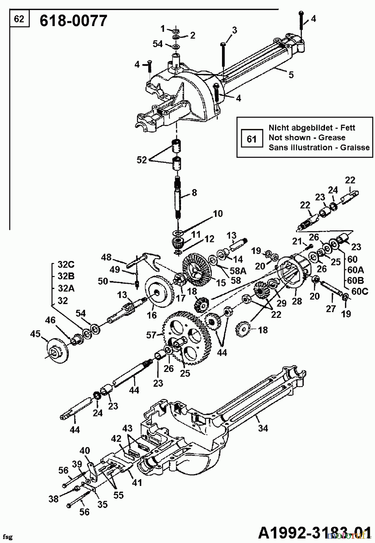 Columbia Rasentraktoren 111/910 N 132-430E600  (1992) Getriebe 618-0077