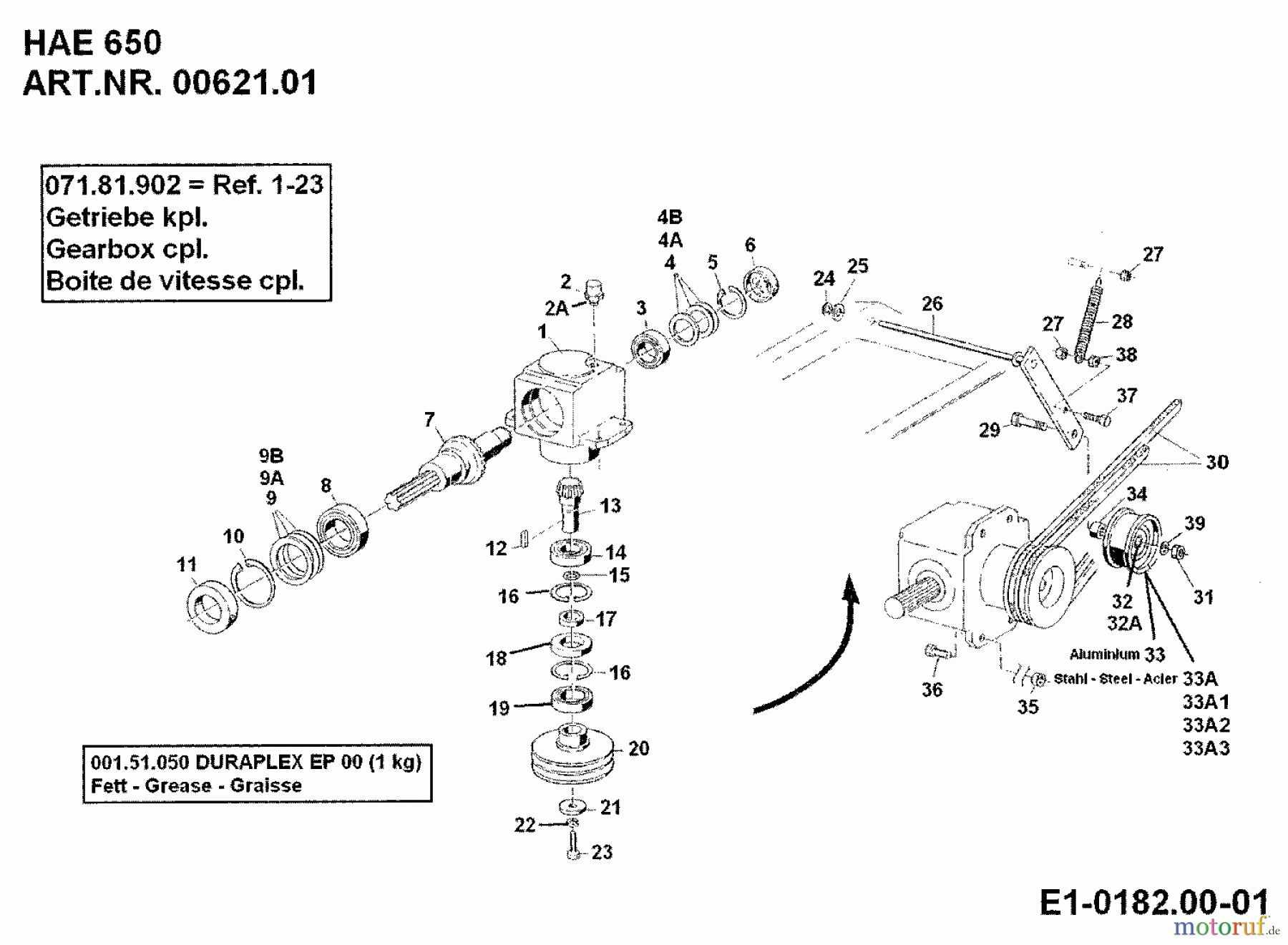  MTD Zubehör Zubehör Einachser Häcksler HAE 650 für 550-750 00621.01  (1992) Getriebe