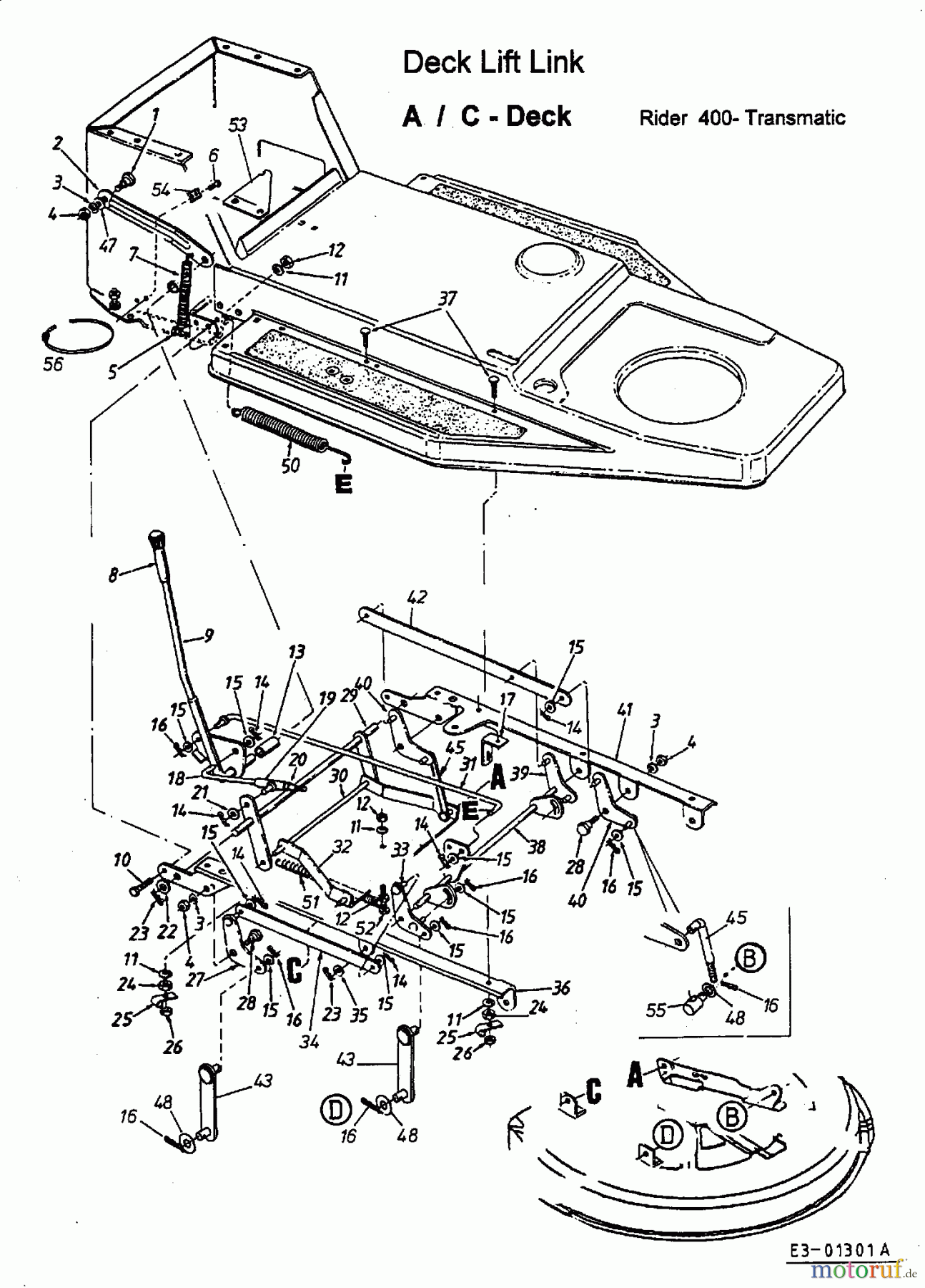  MTD ältere Modelle Rasentraktoren J/130 13AN475A678  (2001) Mähwerksaushebung