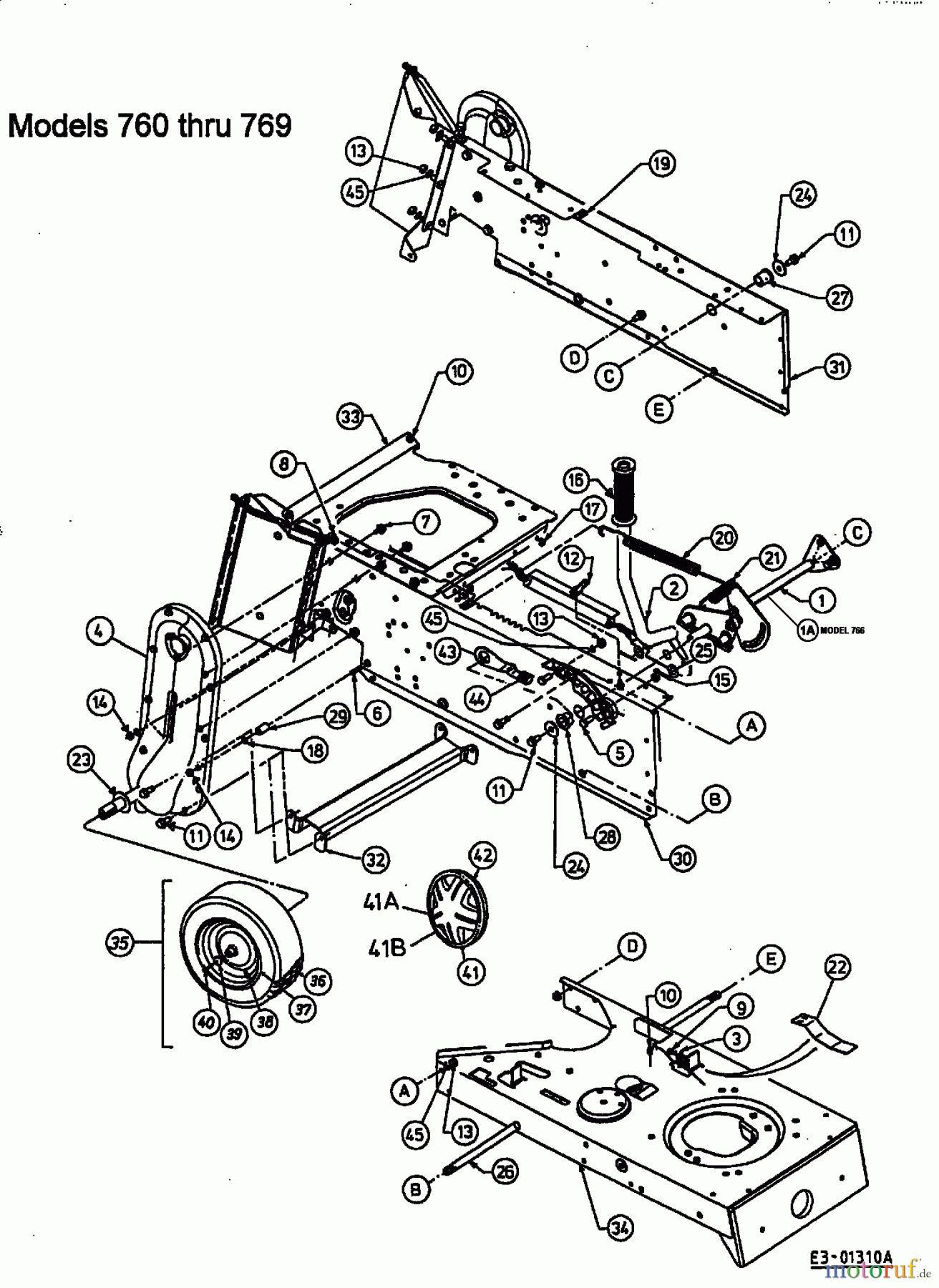  Mastercut Rasentraktoren 16/102 136T761N659  (1996) Mähwerksaushebung, Rahmen hinten, Räder hinten