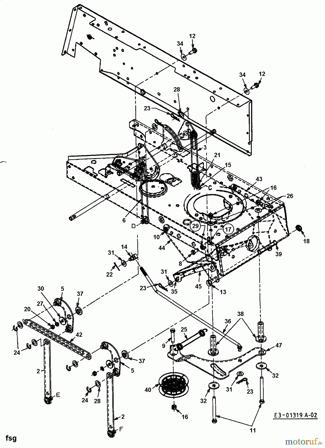  Raiffeisen Rasentraktoren RMH 14.5/102 13AM763N628  (1999) Mähwerksaushebung, Spannrolle
