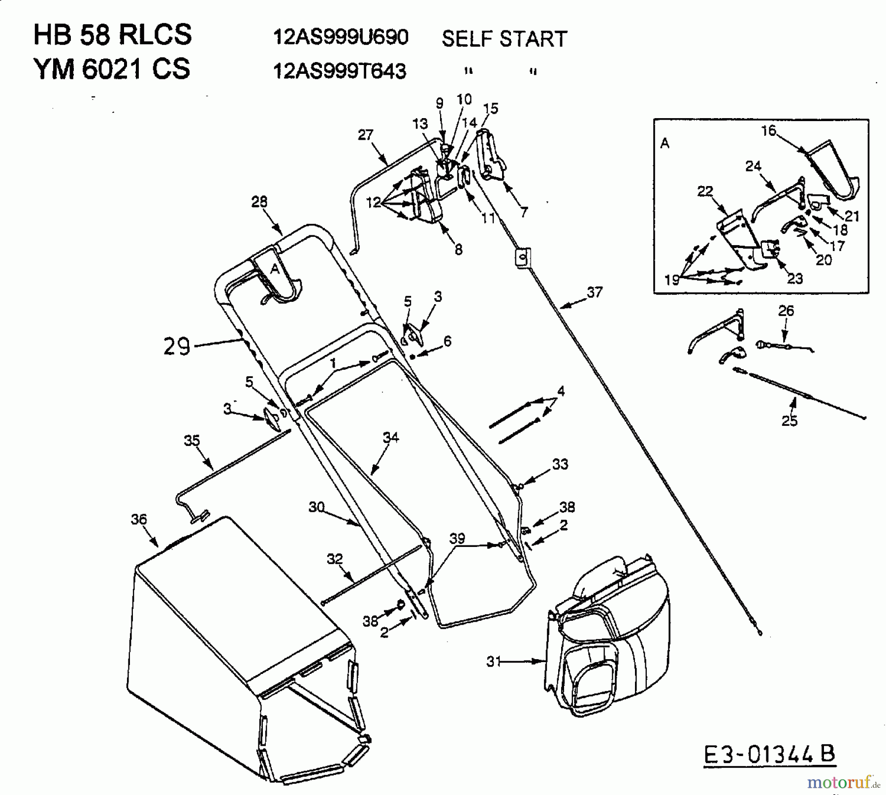  Gutbrod Motormäher mit Antrieb HB 58 RLCS 12AS998I690  (2004) Grasfangsack, Holm