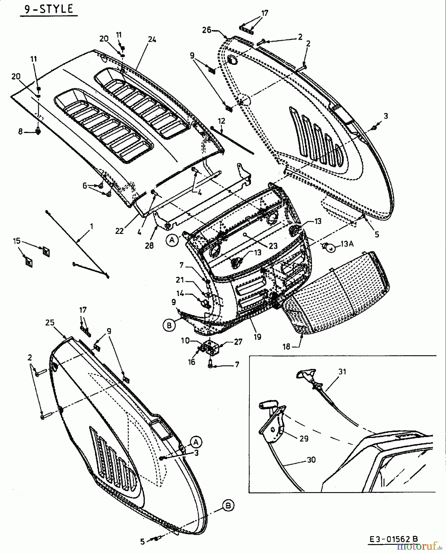  Fleurelle Rasentraktoren AMH 1301 13A5459E619  (2002) Motorhaube 9-Style