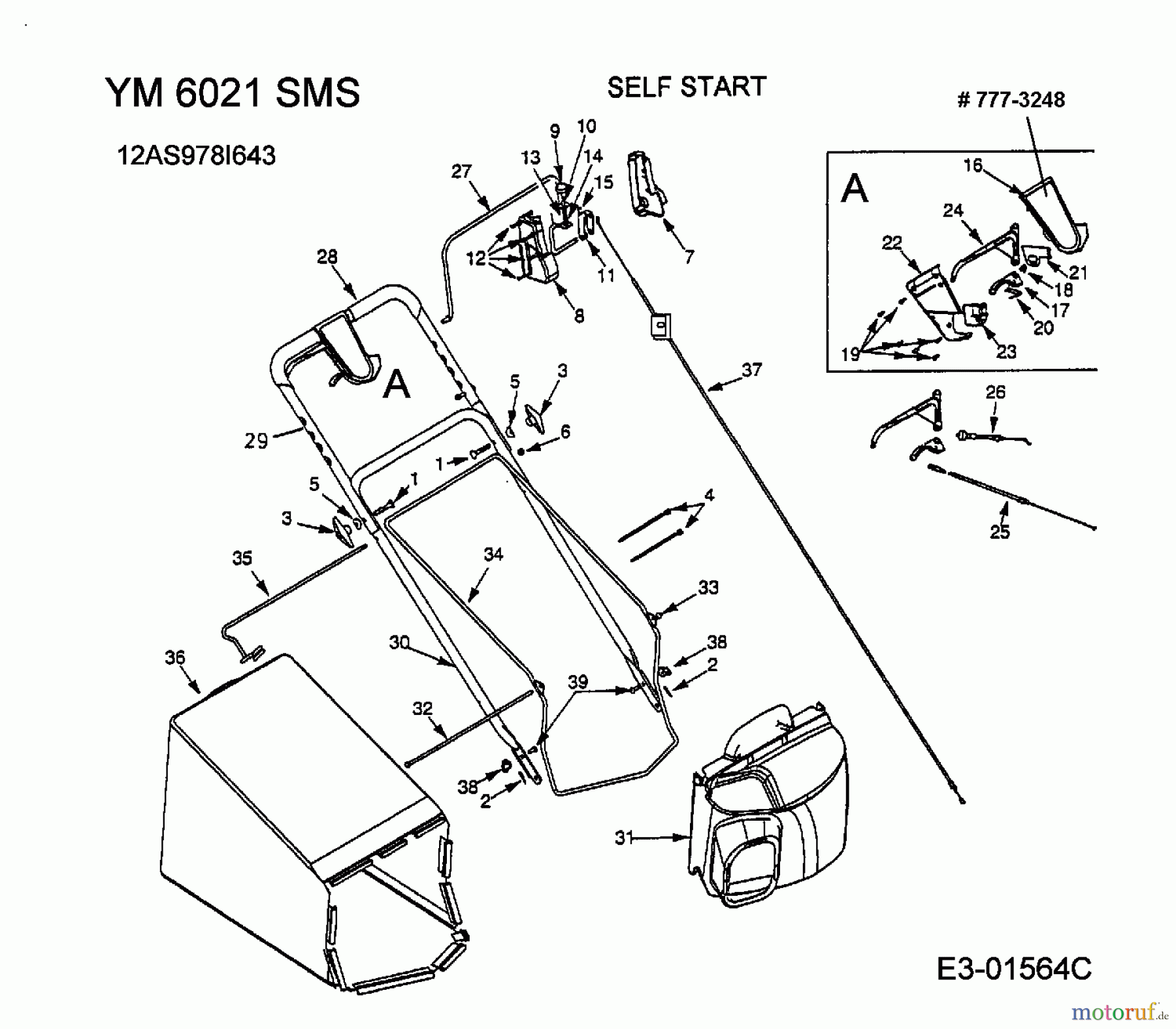  Yard-Man Motormäher mit Antrieb YM 6021 SMS 12AS978I643  (2003) Grasfangsack, Holm