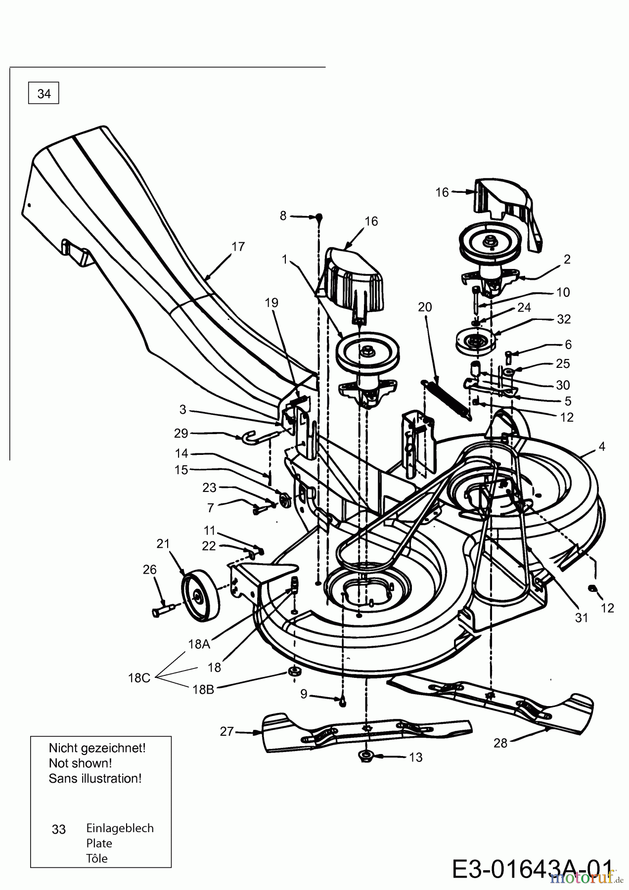  MTD ältere Modelle Rasentraktoren SN 155 H 13AP518N670  (2002) Mähwerk N, 1. Generation mit einer Spannrolle (bis 2002)