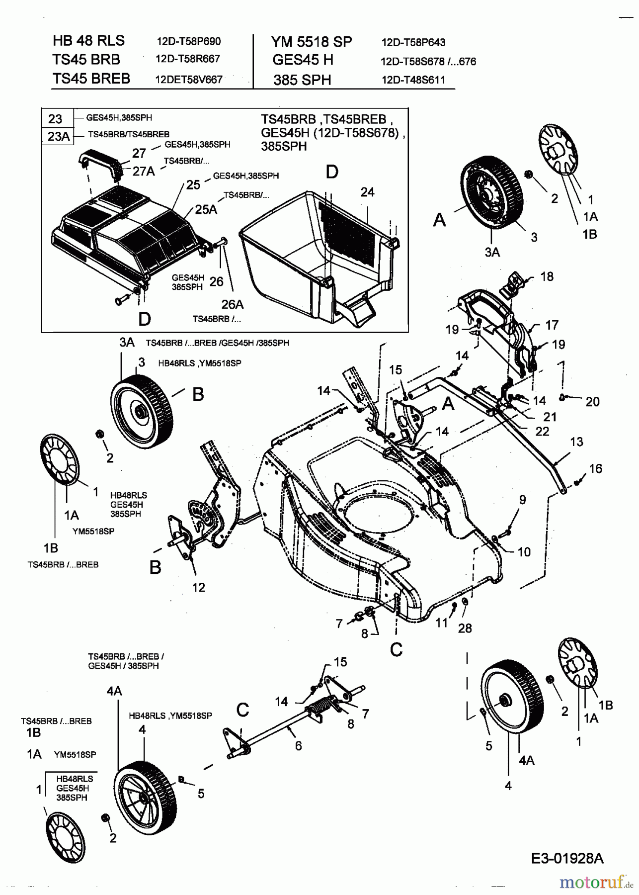  Lawnflite Motormäher mit Antrieb 385 SPH 12D-T48S611  (2004) Grasfangkorb, Räder, Schnitthöhenverstellung