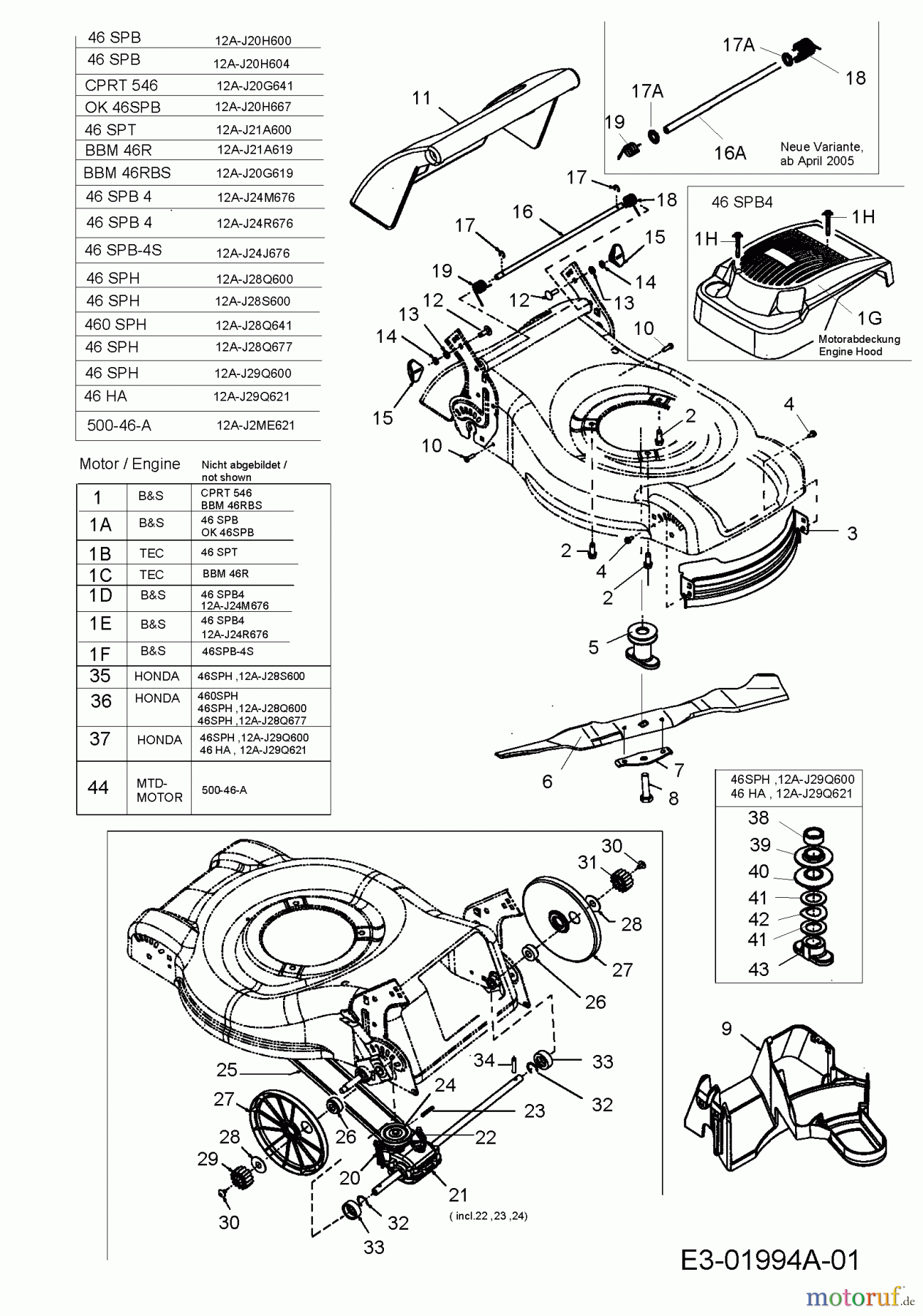  MTD Motormäher mit Antrieb 46 SPH 12A-J28Q600  (2005) Getriebe, Messer, Motor