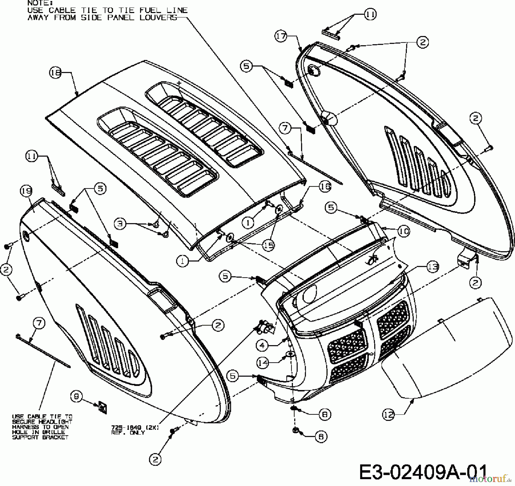 Lawnflite Rasentraktoren 909 13AP509J611 (2006) Motorhaube 9-Style