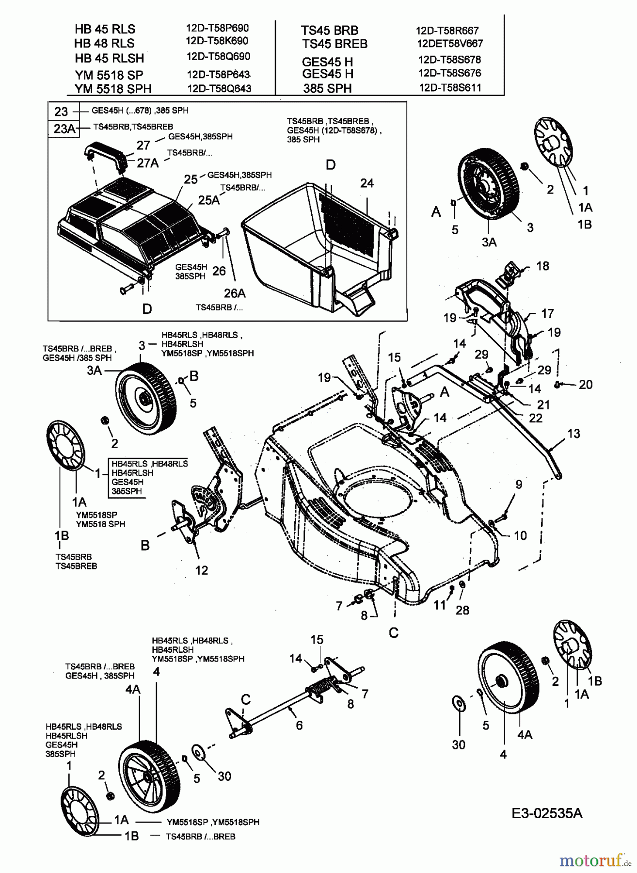  Lawnflite Motormäher mit Antrieb 385 SPH 12D-T58S611  (2005) Grasfangkorb, Höhenverstellung, Räder