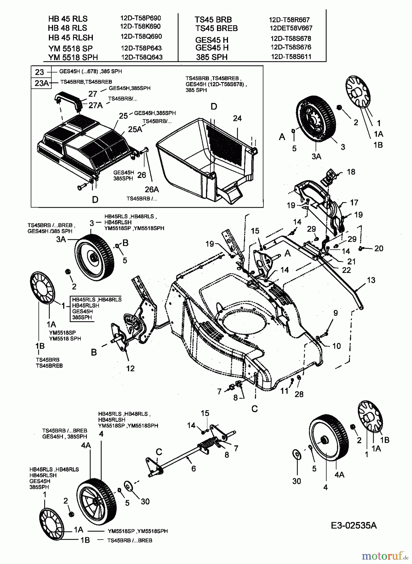  Gutbrod Motormäher mit Antrieb HB 45 RLSH 12D-T58Q690  (2005) Grasfangkorb, Räder, Schnitthöhenverstellung