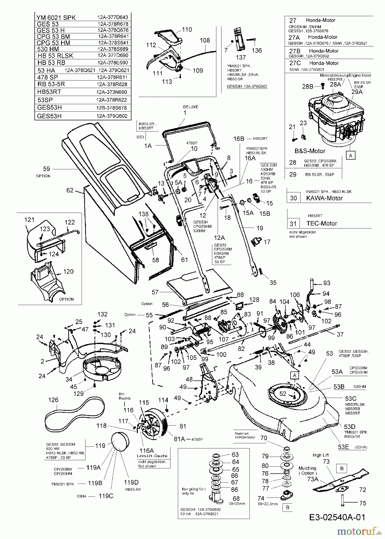  Gutbrod ältere Modelle Motormäher mit Antrieb HB 53 RLSK 12A-377D690  (2005) Grundgerät