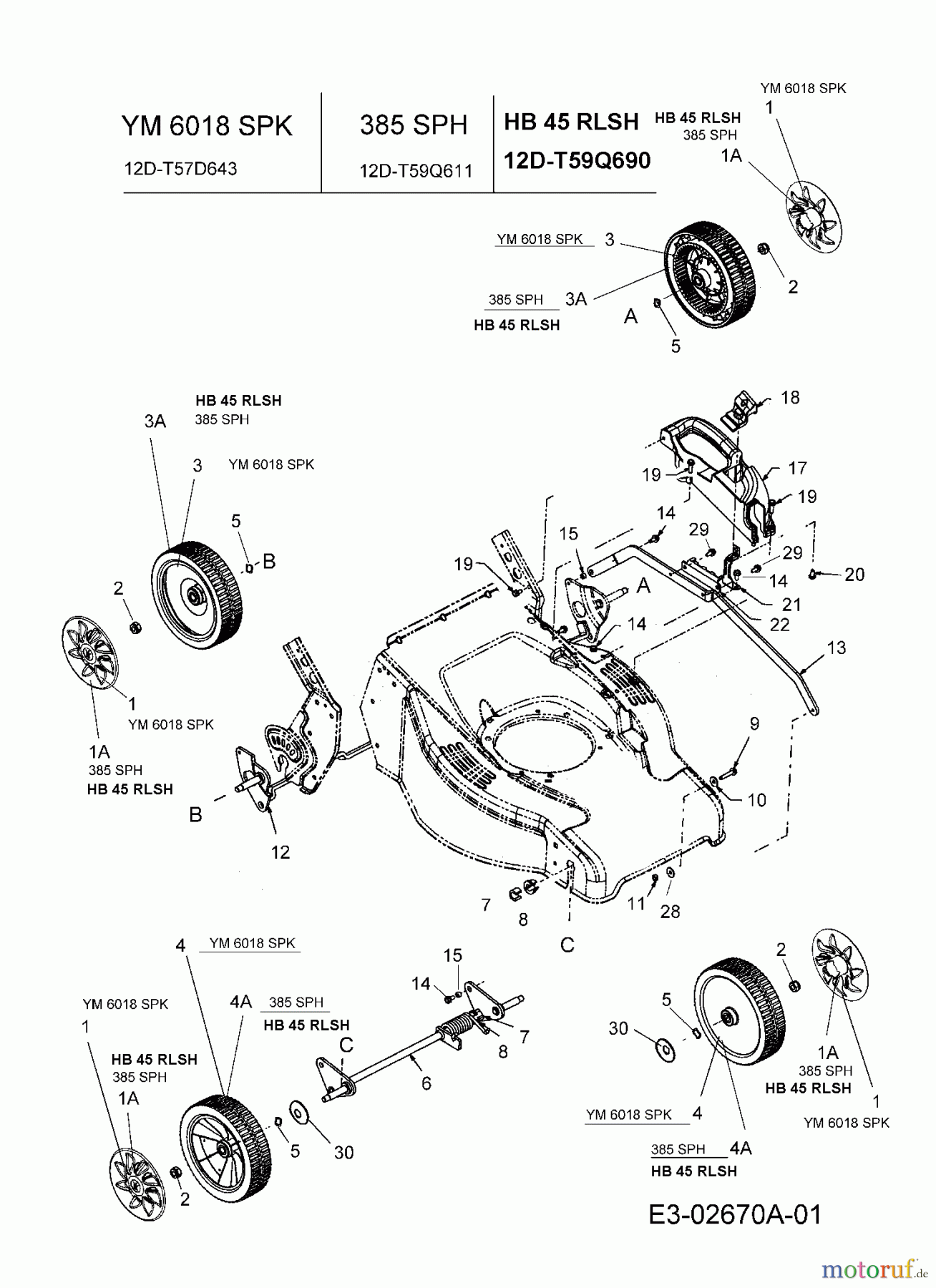  Yard-Man Motormäher mit Antrieb YM 6018 SPK 12D-T57D643  (2006) Räder, Schnitthöhenverstellung