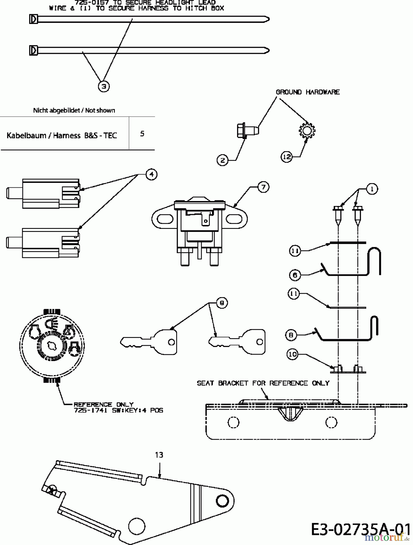  MTD ältere Modelle Rasentraktoren RS 135/107 13A1762G600  (2006) Elektroteile