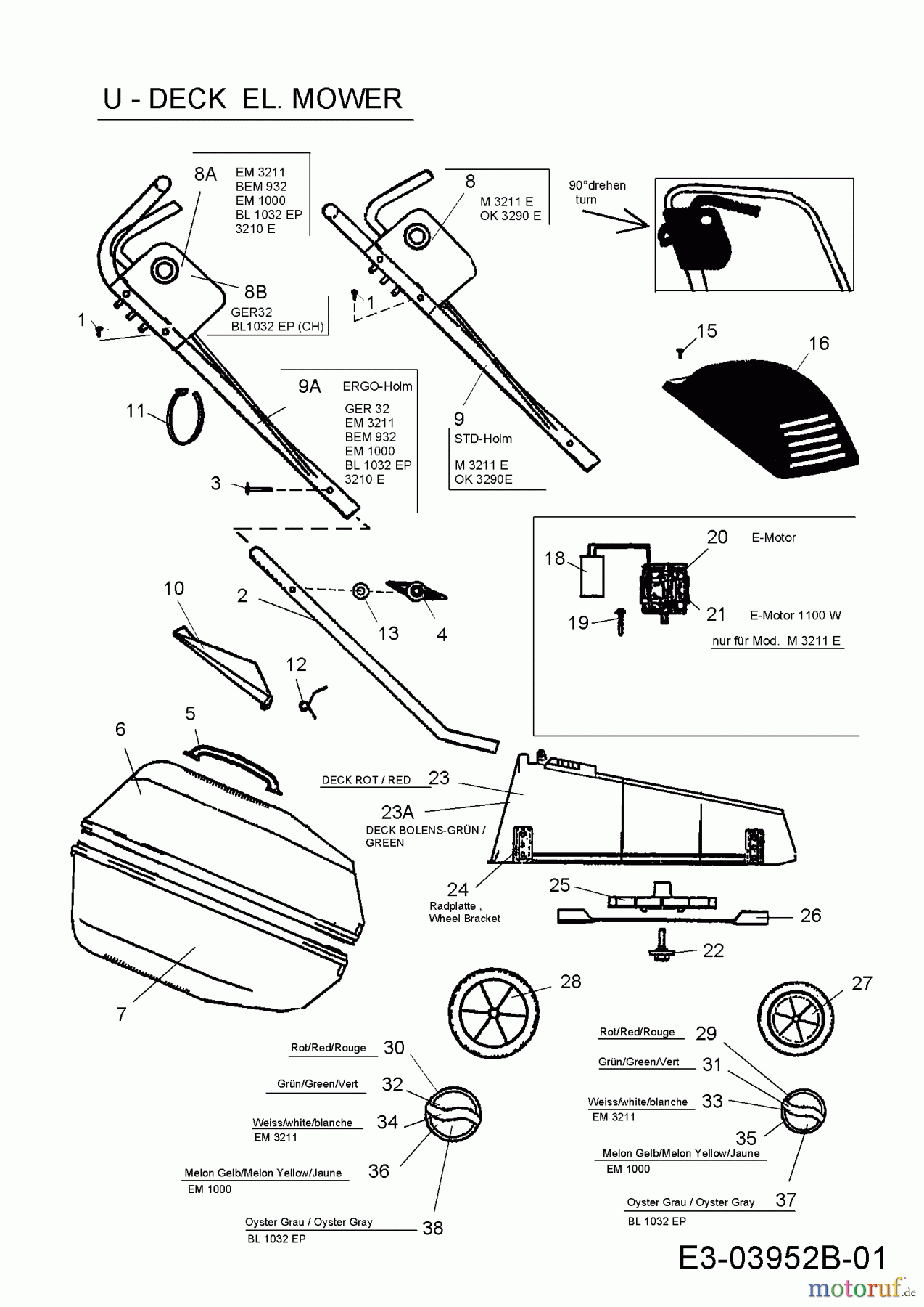  Bolens ältere Modelle Elektromäher BL 1032 EP 18C-U1D-684  (2009) Grundgerät