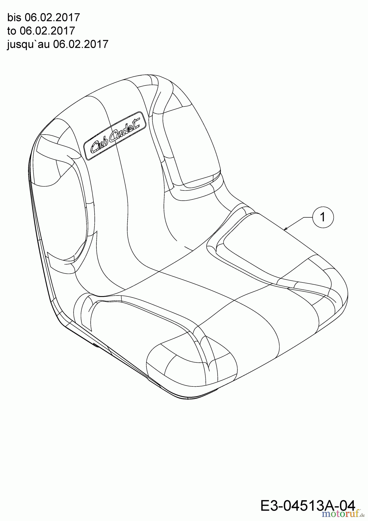  Cub Cadet Rasentraktoren XT2 QR106 13AQA1CR330  (2018) Sitz bis 06.02.2017