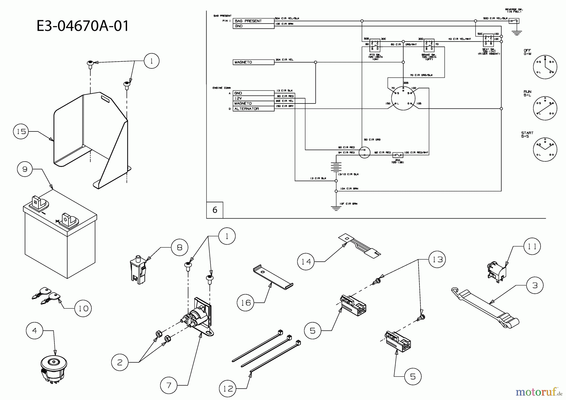  Lawnflite Rasentraktoren Minirider ES 13B4054-611  (2009) Elektroteile, Schaltplan
