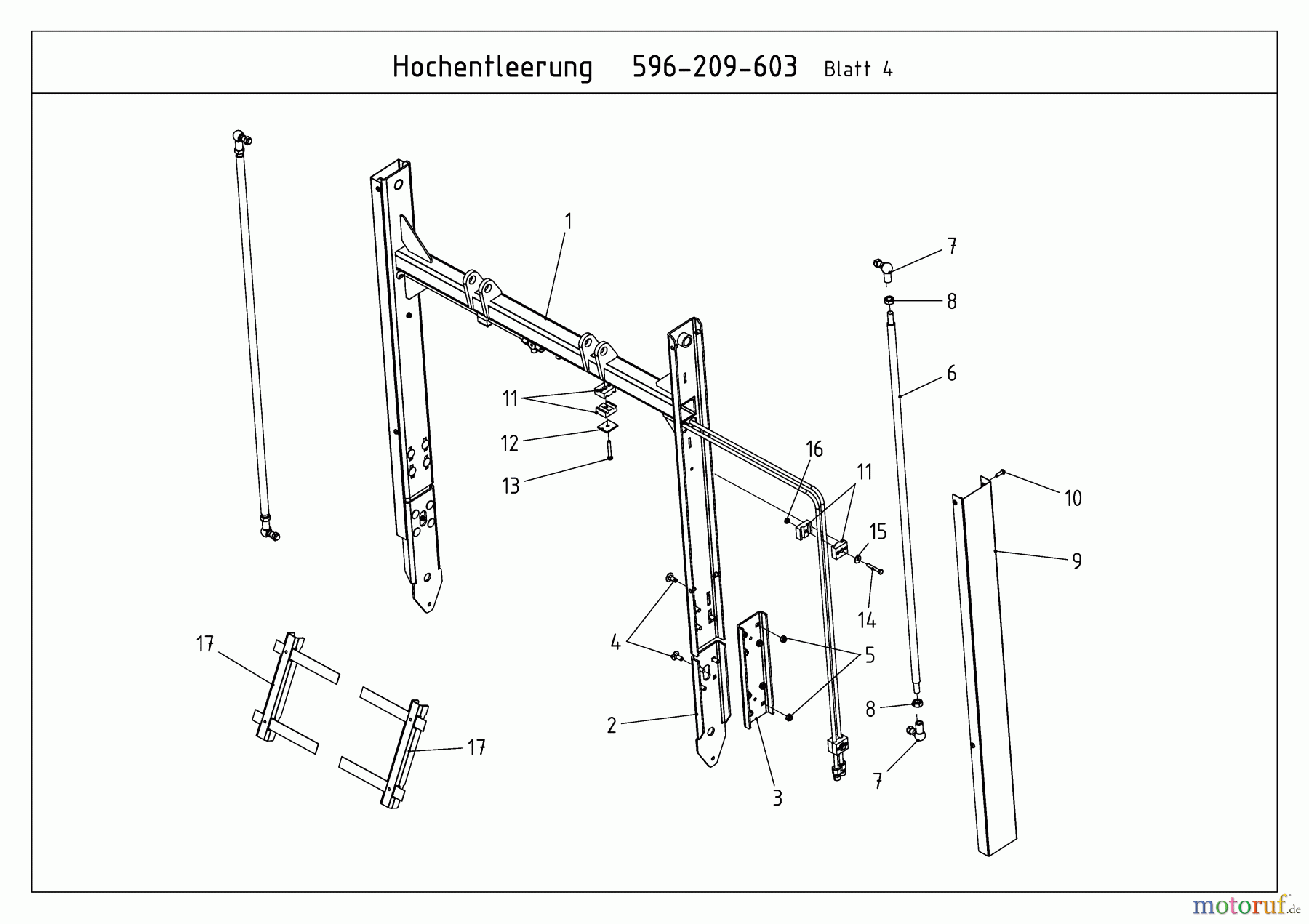  MTD Zubehör Zubehör Kompakttraktoren Grasfangvorrichtung inkl. Entleerung für CC 2000/3000 RD Serie, 400 l Box mit Hochentleerung (nicht CC 2250 RD) 596-209-603  (2009) Aushebung Fangkorb