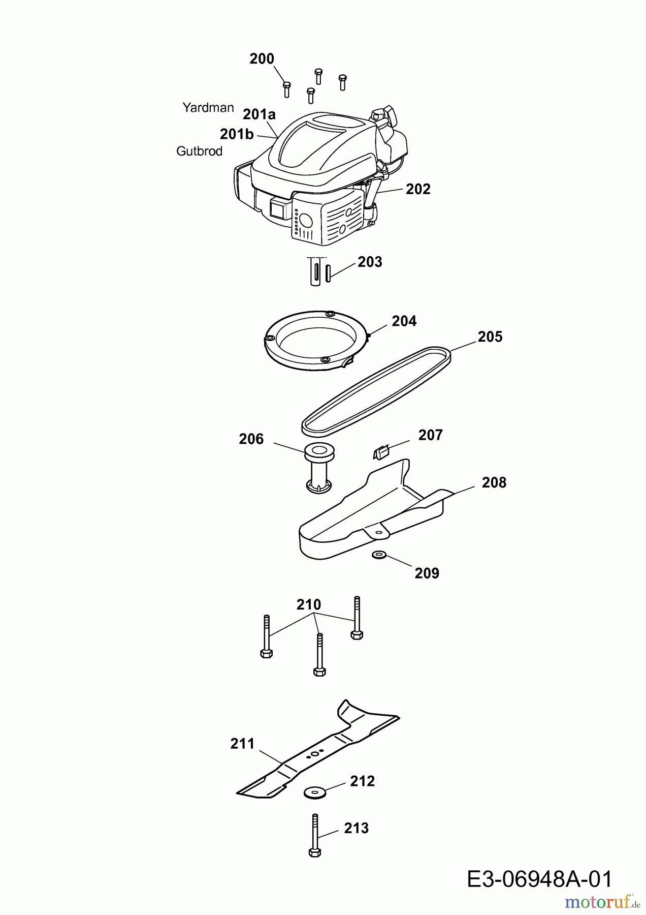 Gutbrod ältere Modelle Motormäher mit Antrieb HB 48 R 12AWB5JT690 (2011) Messer, Messeraufnahme, Motor
