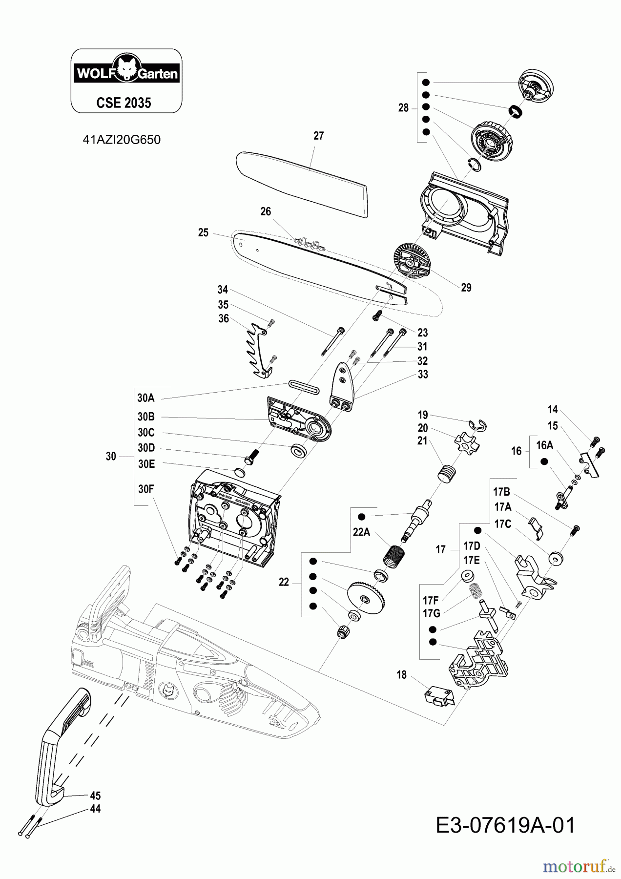  Wolf-Garten Elektrokettensägen CSE 2035 41AZI20G650  (2017) Kette, Schwert