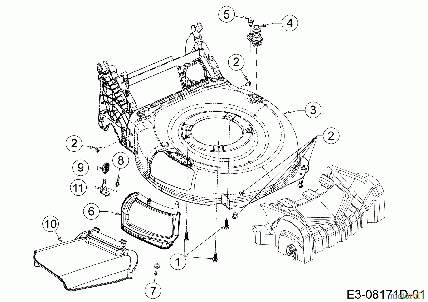  Cub Cadet Motormäher mit Antrieb LM2 CR46 12A-TS5C603  (2018) Deflektor, Mähwerksgehäuse, Mulchklappe, Waschdüse