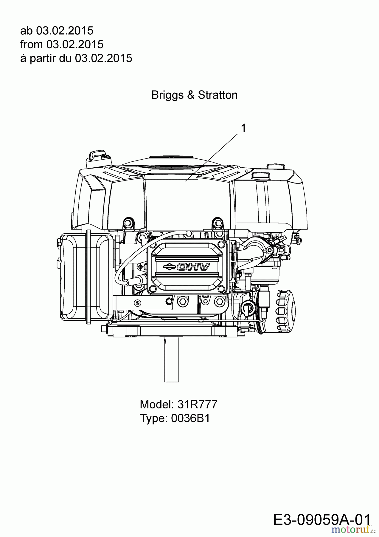  Cub Cadet Rasentraktoren CC 1018 AN 13HD90AN603  (2015) Motor Briggs & Stratton ab 03.02.2015