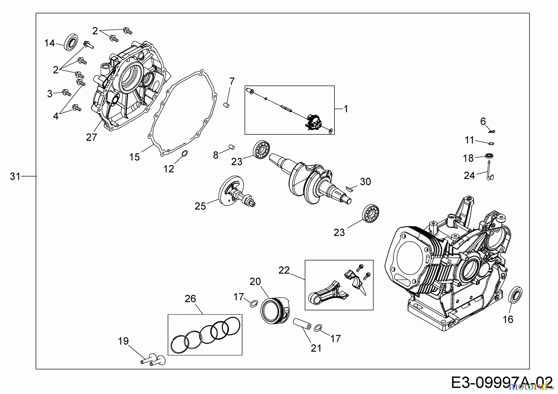 MTD-Motoren Horizontal 678-SH 752Z678-SH (2017) Kolben, Kurbelwelle, Nockenwelle, Pleuel