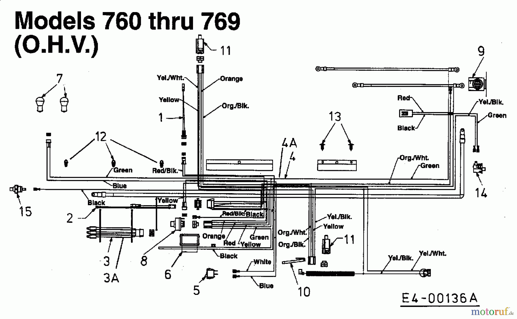  MTD ältere Modelle Rasentraktoren E/130 13DA768N678  (2001) Schaltplan für O.H.V.