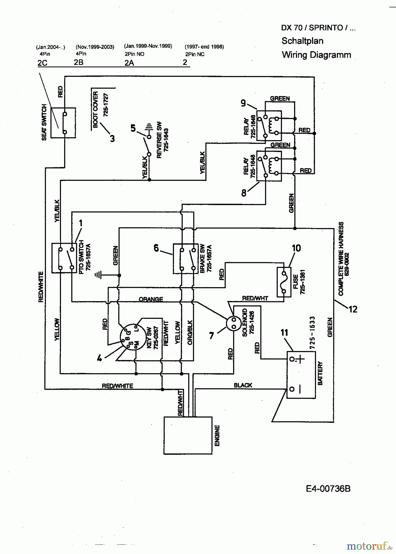  Yard-Man Rasentraktoren DX 70 13A-325-643  (2001) Schaltplan