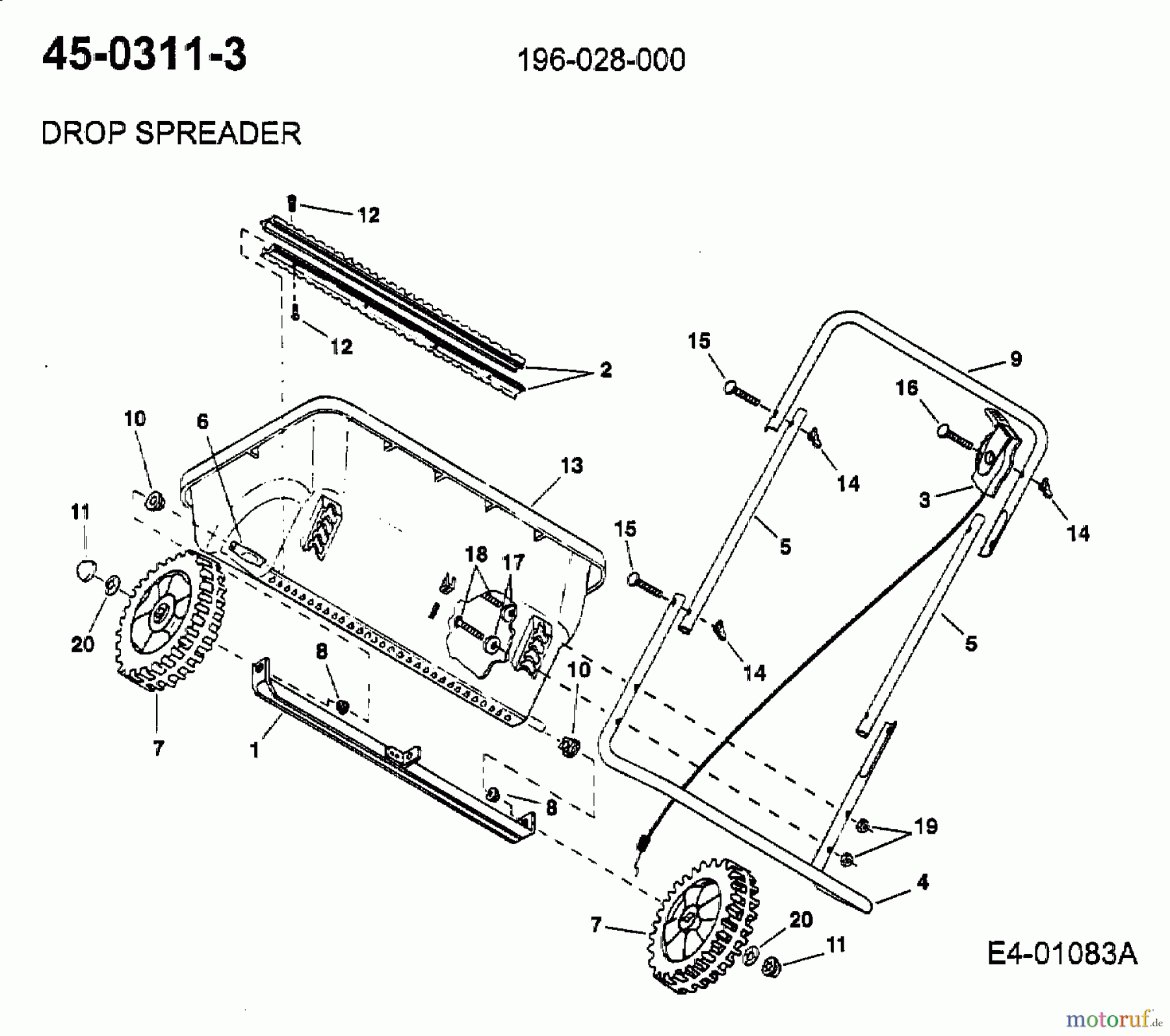  MTD Zubehör Zubehör handgeführte Geräte Streuer 45-03113  (196-028-000) 196-028-000  (2003) Grundgerät