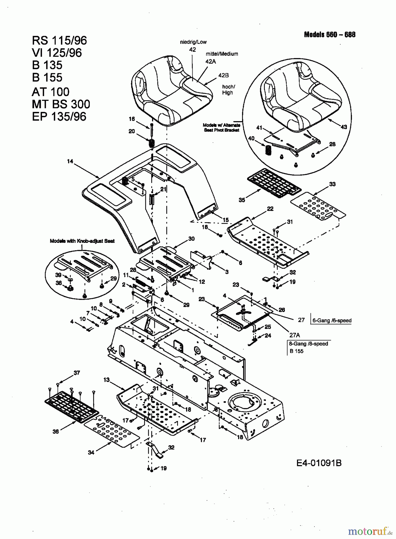  Mastercut ältere Modelle Rasentraktoren VI 125/96 13AC665F659  (2002) Sitz