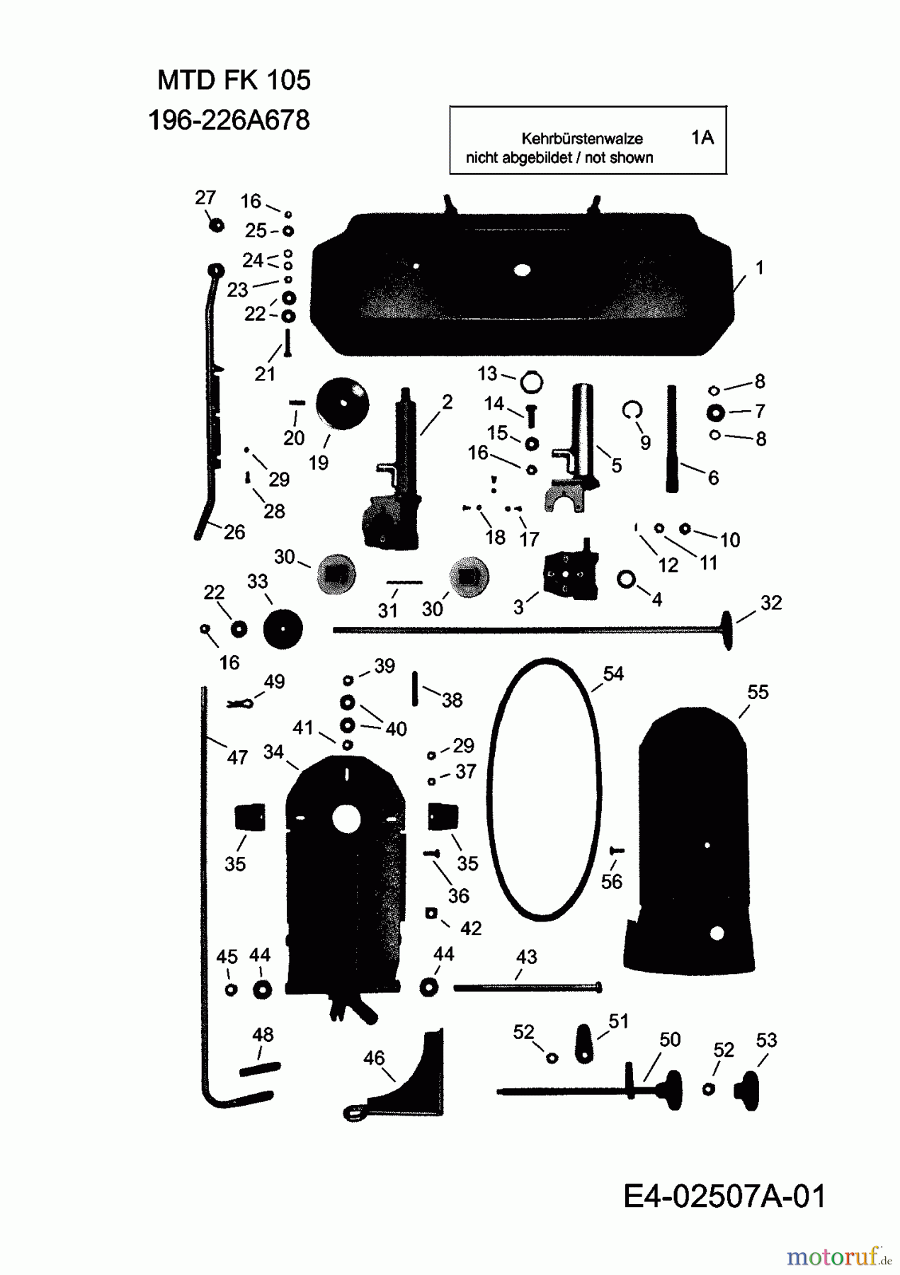  MTD Zubehör Zubehör Garten- und Rasentraktoren Frontkehrmaschine FK 105 196-226A678  (2008) Bürstenantrieb, Kehrwalzengehäuse