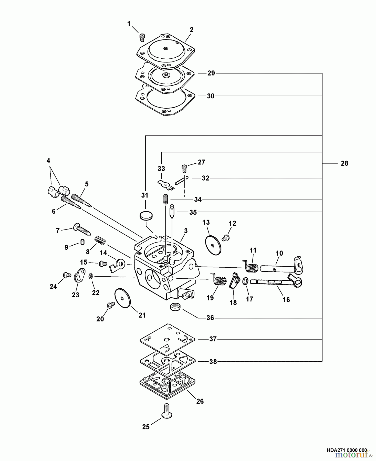  Echo Sägen, Kettensägen CS-680 - Echo Chainsaw, S/N: C03304001001 - C03304999999 Carburetor -- HDA-271