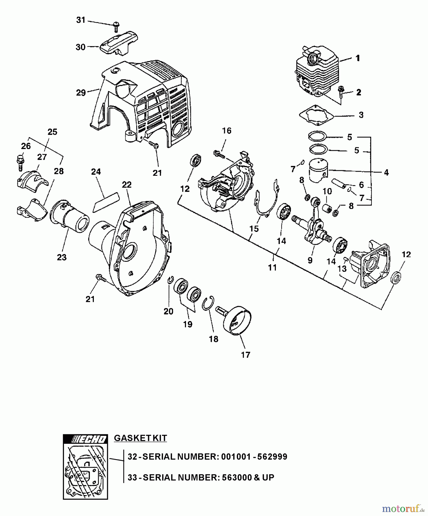 Echo Trimmer, Faden / Bürste SRM-2400SB - Echo String Trimmer (Type 1) Engine, Fan Housing, Cover