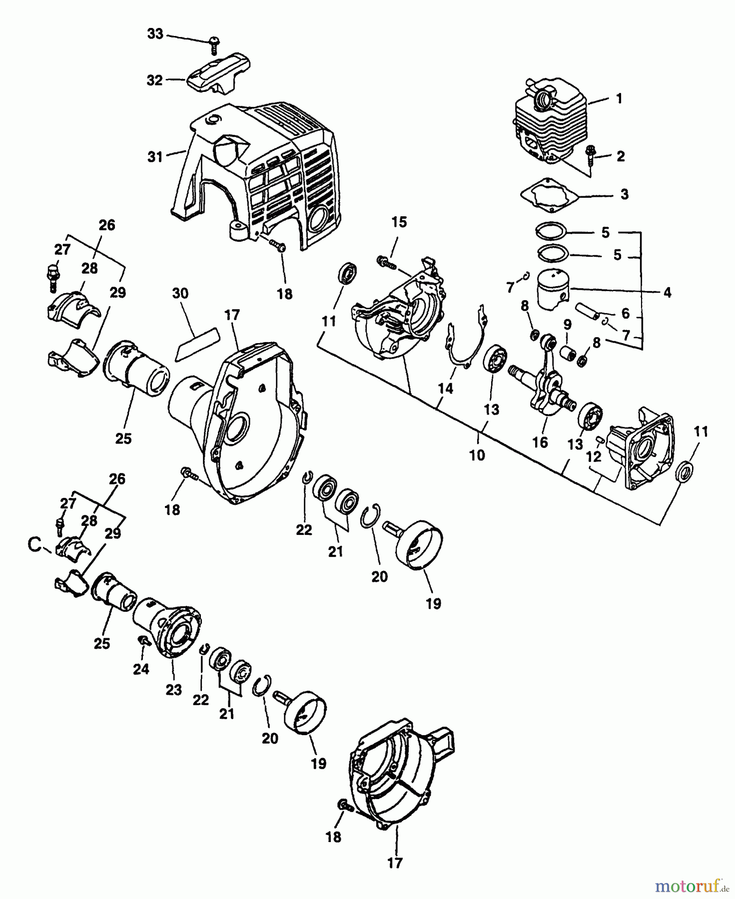 Echo Trimmer, Faden / Bürste SRM-2410 - Echo String Trimmer (Type 1) Crankcase, Engine, Fan Case