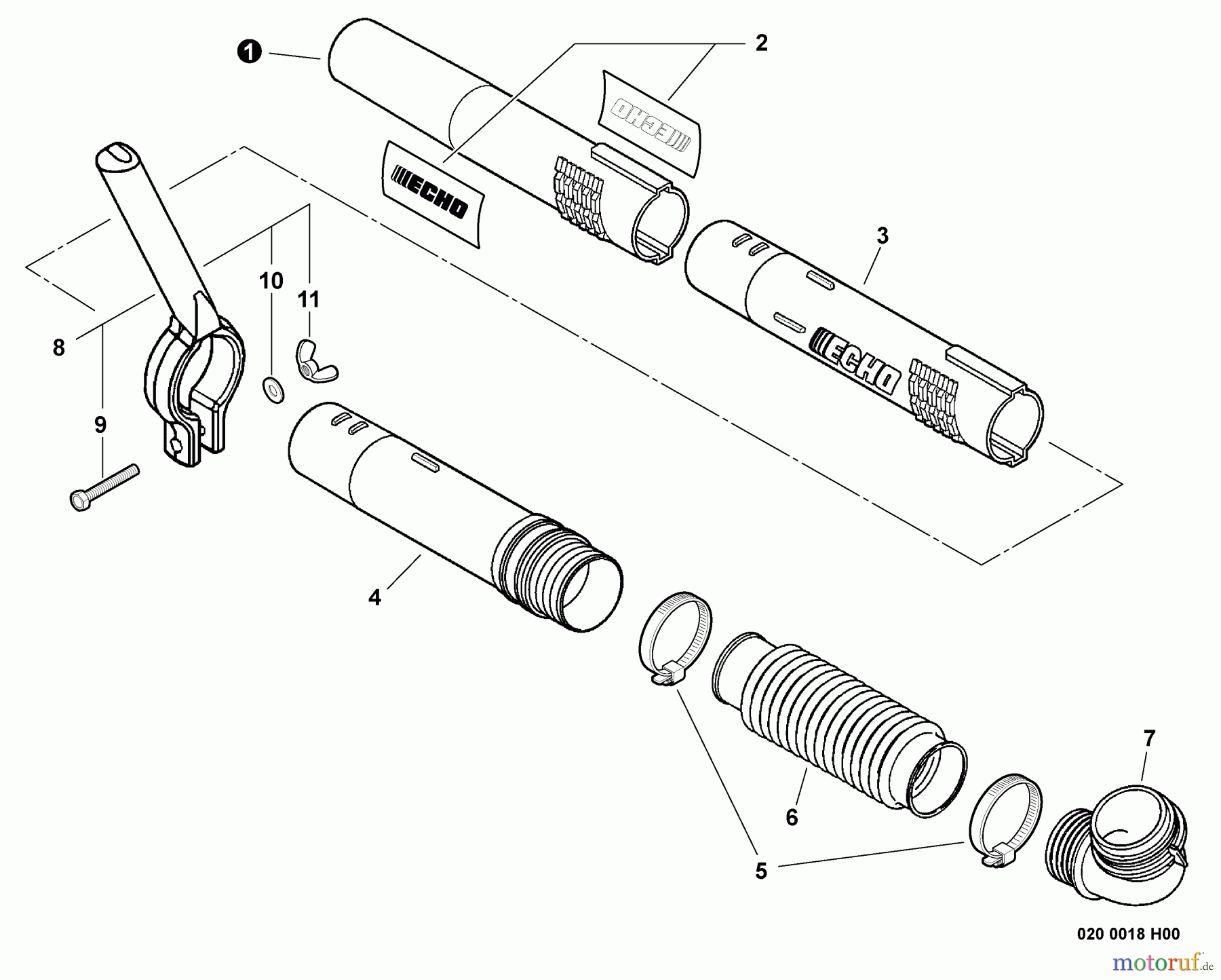  Echo Bläser / Sauger / Häcksler / Mulchgeräte	 PB-500H - Echo Back Pack Blower, S/N: P01913001001 - P01913999999 Posi-Loc Blower Tubes