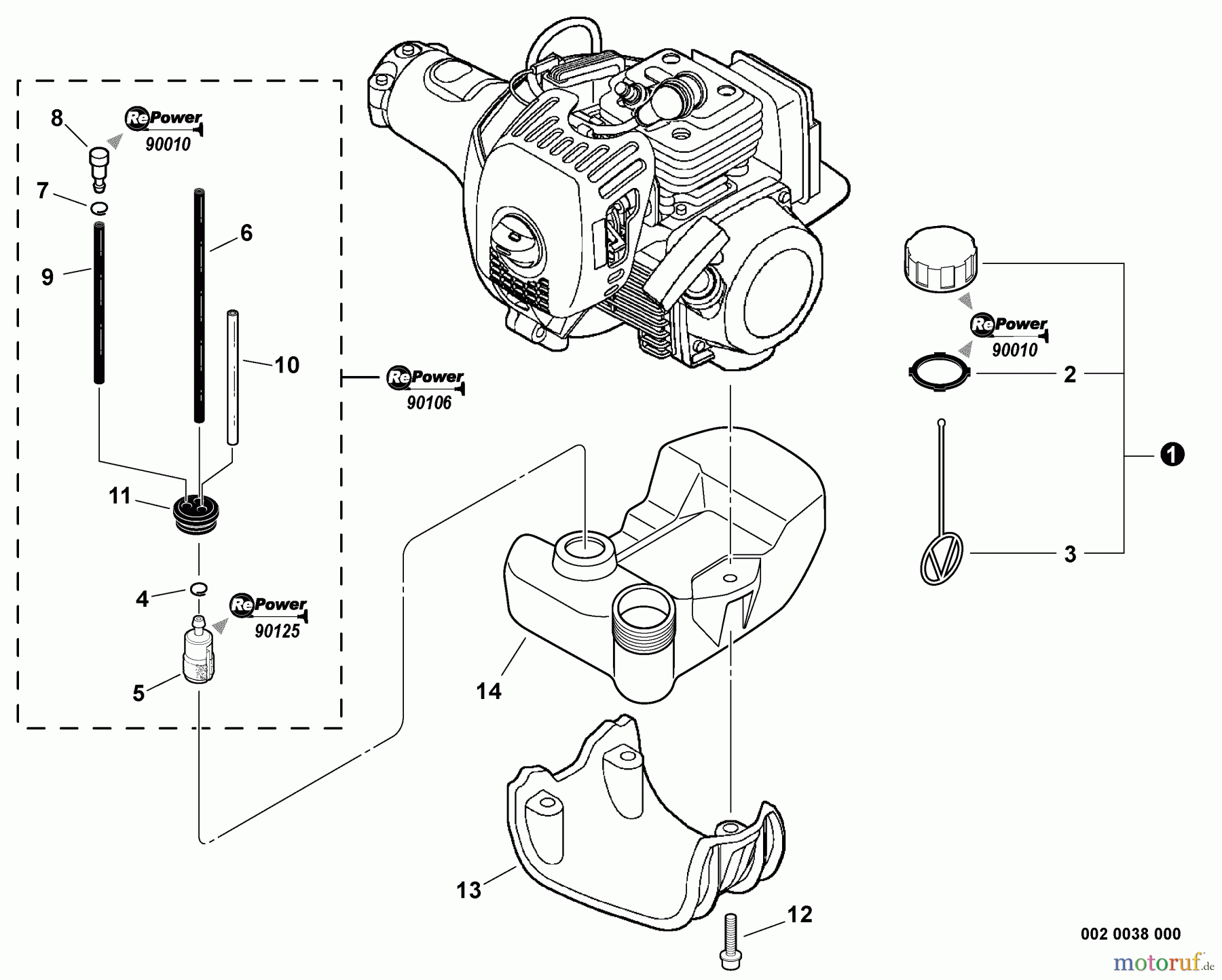  Echo Trimmer, Faden / Bürste PAS-280 - Echo Trimmer Interchangeable Tool, S/N: T44511001001 - T44511999999 Fuel System  S/N: T44511001001 - T44511001669